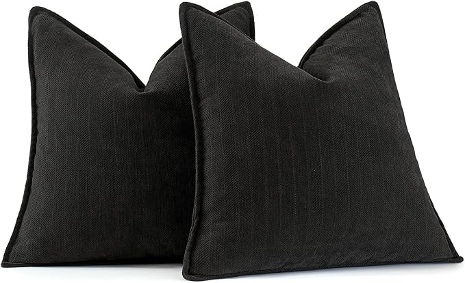 MIULEE Pack of 2 Black Decorative Chenille Pillow Covers 20x20 Inch | Soft Couch Throw Pillows,Farmhouse Cushion Covers with Elegant Design for Sofa,Bedroom,Living Room,Spring Home Decor