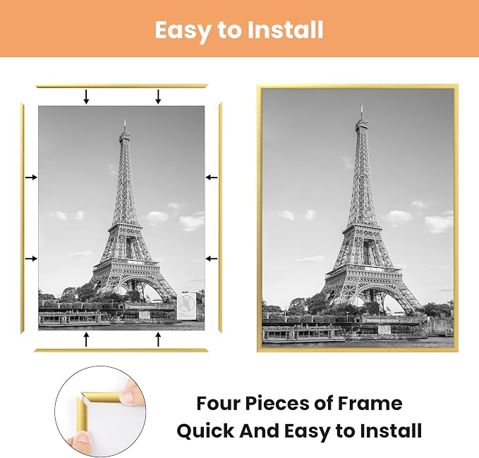 upsimples 12x16 Poster Frame, Easy Slide-In Assembly, Gold, 3 Pack | Gallery Wall 12 x 16 Picture Frames Set for Family, Wedding, Christmas, Easy to Change Photos