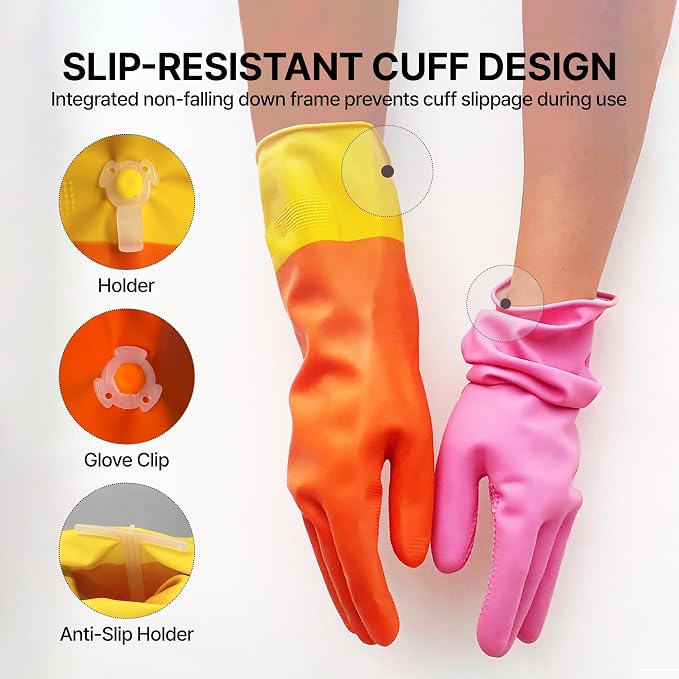 USE FUN Kitchen Rubber Gloves – 100% Natural Latex, Durable Non-Slip Waterproof Dishwashing Gloves, M/L/XL