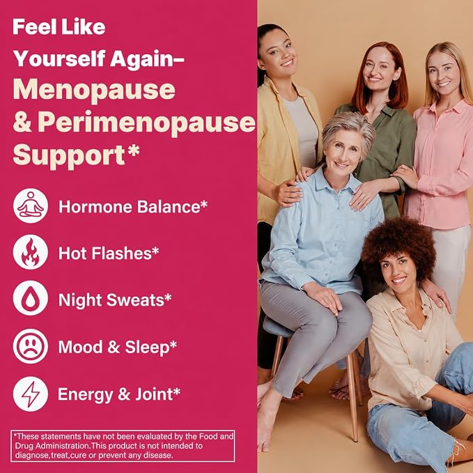 Menopause Supplements for Women - Menopause, Perimenopause & PMS Relief Gummies, Hormone Balance with DIM, Black Cohosh, B6 | Supports Hot Flashes, Night Sweats & Mood Balance | Sugar-Free, 120 Count