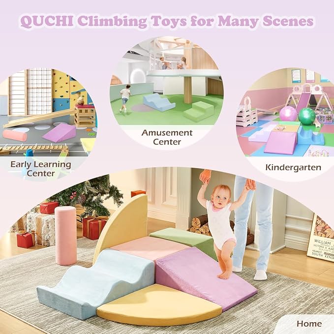 QUCHI Climbing Toys for Toddlers, Toddler Climbing Toys Indoor, 7-Piece Soft Foam Climbing Blocks Set, Toddler Playtime Corner Climber Indoor Foam Play Gym for Climbing Crawling and Sliding
