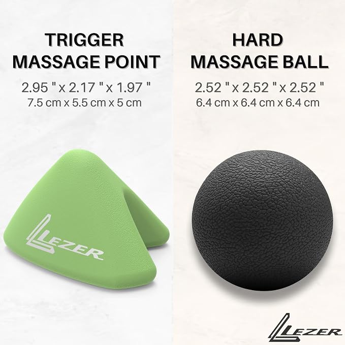 LEZER, Trigger Massage Point, Manual Massage Ball, Muscle Knots Relief Tool, Myofascial Release, Physical Therapy, Plantar Fasciitis, Set of 2 (Green Trigger and Black Ball)