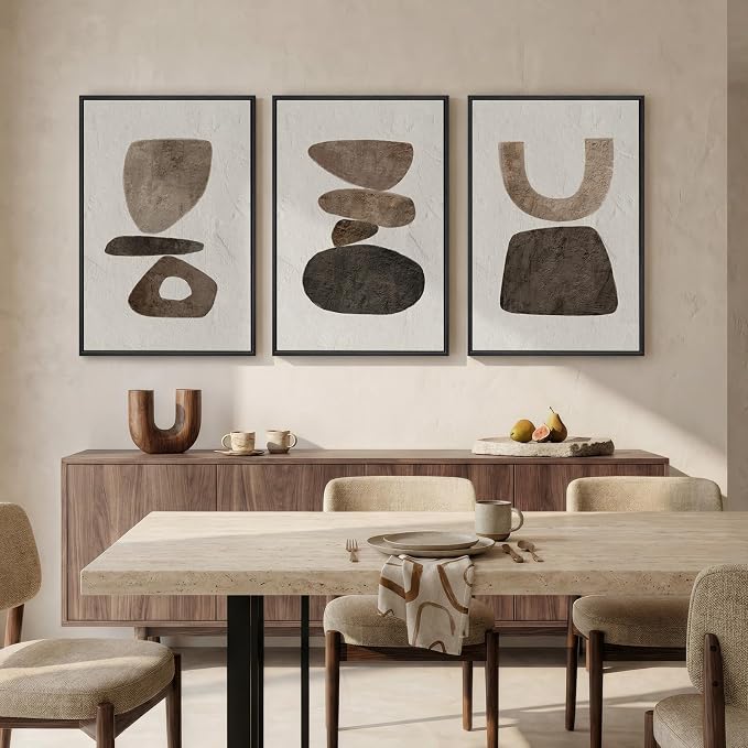 Large Framed Neutral Abstract Canvas Wall Art for Living Room, 3 Piece Wabi-Sabi Minimalist Modern Prints Paintings Artwork for Walls, Pictures Wall Decor for Bedroom, Office, Dining Room 24x36 In