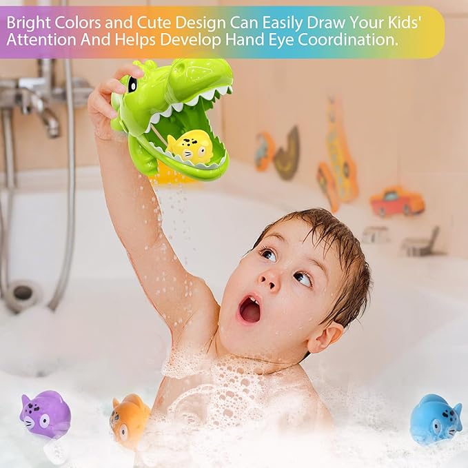 Baby Bath Toy Crocodile and Small Fish for Infant Baby Age 3+ Years Old Toddlers Boys Girls, BPA Free, Kids Shower Gifts