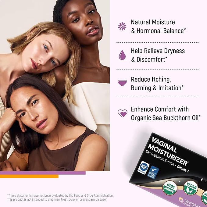 Vaginal Moisture Oral Soft Gel Capsules for Dryness & Moisture, Organic Sea Buckthorn Oil Capsules Nourishing Wetness & Hydration, USDA-Certified Women Sea Buckthorn Vaginal Moisturizer Omega 3-6-7-9