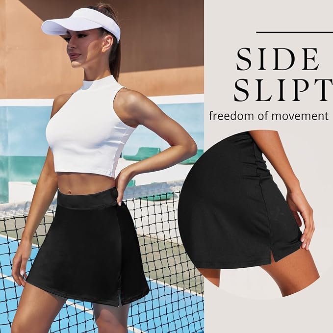Ekouaer 16" Skorts for Women with Pockets Golf Pickleball Tennis Skirt | Silicone Grippers,2 Inner Pockets,Wide Waist,Side Slit Hem,Breathable,Soft,Lightweight