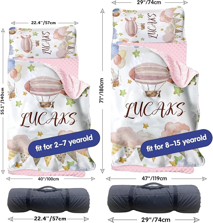 Personalized Toddler Nap Mat for Girls – Custom Name Kids Nap Mat – Daycare Sleeping Mats with Removable Pillow and Soft Minky Dot Blanket for Preschool, Travel, Kindergarten