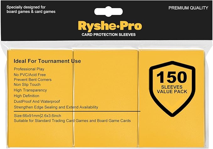 Premium Card Sleeves, 150 Sleeves 2.6''x3.6''(66x91mm) Compatible with Standard Size Trading Cards, Fit for MTG PTCG Game Cards, Baseball Cards, Sport Cards (Yellow)