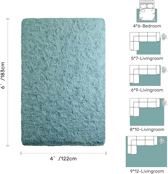 Teal Rug for Bedroom 4x6 Shag Area Rugs, Modern Plush Non-Slip Soft Carpets for Kids Nursery Dorm Daycare Living Room Floor