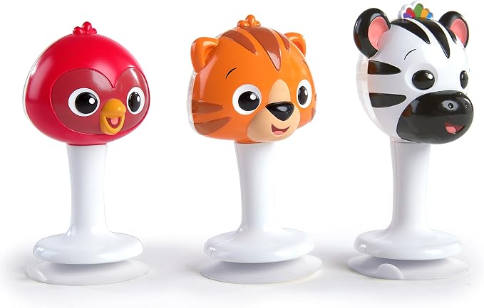 Baby Einstein Rattle & Jingle Trio High Chair Suction Toys Take-Along Musical Rattle Set Age 6 Months +, Multicolor, 3 Count
