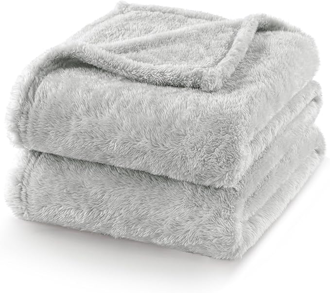 Exclusivo Mezcla Fuzzy Plush Fleece Bed Blanket Queen Size, Light Grey | 90x90 Inches, Super Soft and Cozy Bed Blanket, Fluffy Decorative Bedding for Livingroom, Bedroom, All Season