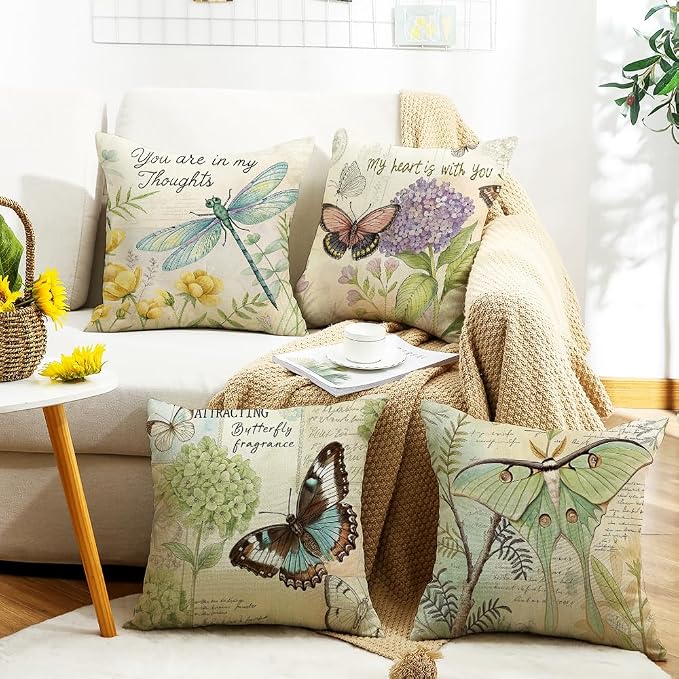 wyooxoo Farmhouse Pillow Covers 18x18 Set of 4 Spring Pillow Covers Outdoor Decorative Throw Cushion Case for Sofa Couch Living Room