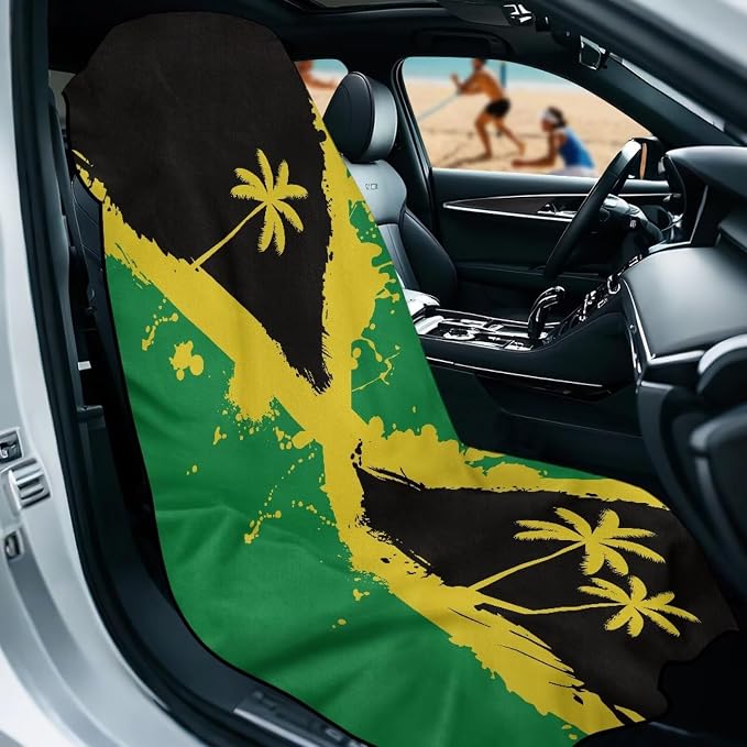 INSTANTARTS Jamaican Flag Coconut Tree Car Seat Towel Cover Yoga Towel Car Seat Cover