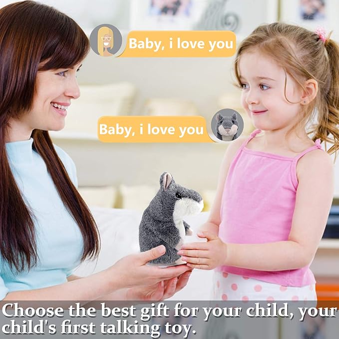 Talking Hamster, Interactive Stuffed Plush Animal Talking Toy Cute Sound Effects with Repeats Your Said Voice, Best Buddy for Kids Gift Age 3+ (Gray)