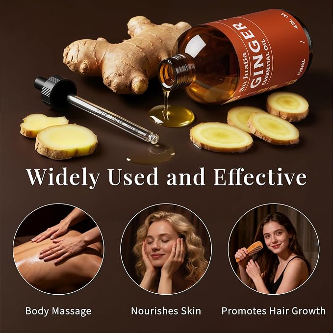 SU JUABA Ginger Oil 4 Fl Oz for Massage, Diffuser, Aromatherapy, Hair & Skin Care - 118ML