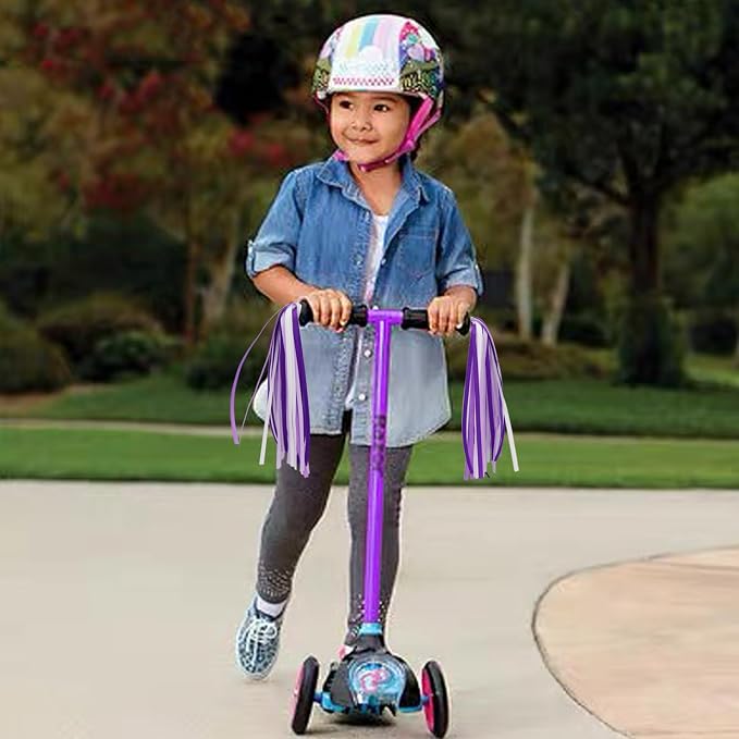 PLATT Kid's Bicycle Handlebar Streamers Colorful Ribbons Tassel for Girls Boys Bicycle Handlebar Scooter Handgrip (Violets 1Pair)