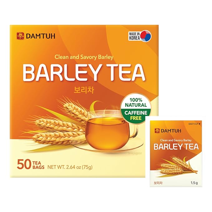 Damtuh Korean Roasted Barley Tea Bags, Caffeine-Free, 50 Count | 50 Tea Bags | Boricha | Mugicha | All Natural | Sugar-Free | Vegan | Hot or Iced | Toasted, Nutty Flavor