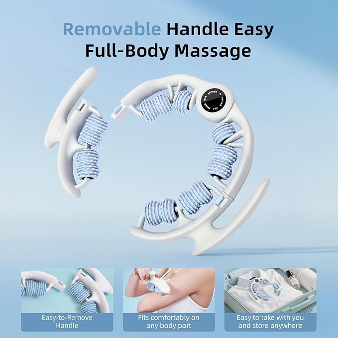 Cellulite Massage Roller for Legs, Anti Cellulite Massage Tool with Detachable Handle, Cellulite Remover for Legs, Lymphatic Drainage & Deep Tissue Pain Relief (Blue)