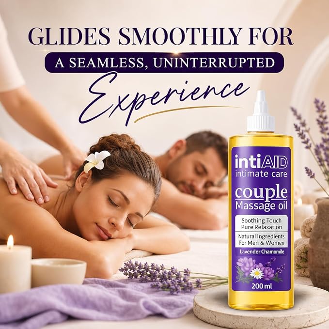 Couple Massage Oil for Date Night & Massage Therapy | Sensual Massage Oil with Lavender & Chamomile | Natural Almond Oil, Jojoba OIl & Vitamin E | 7 Fl Oz