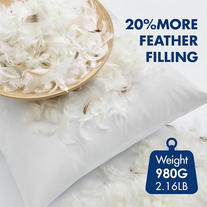 MIULEE 20x20 Pillow Inserts, Premium Feather and Down Pillows Pack of 4 | Fluffy and Choppable DecorativeThrow Pillows for Sofa Bed Couch with Double-Layer Down-Proof Cotton Fabric Cover