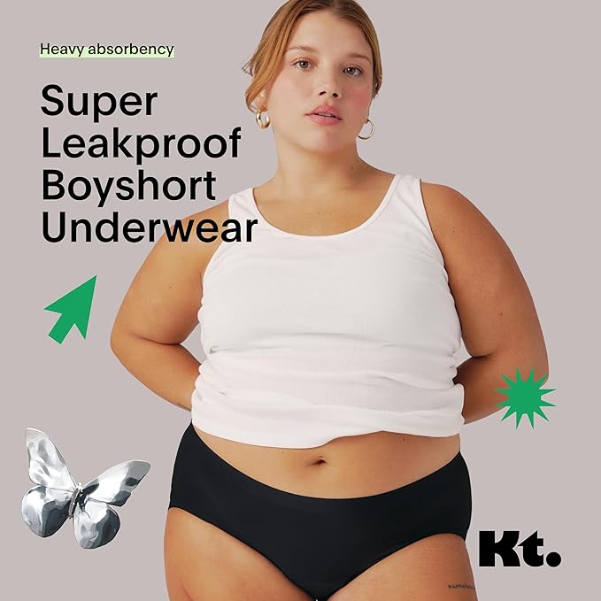 Kt by Knix Super Leakproof Boyshort - Period Underwear for Teens - Black, (1 Pack)