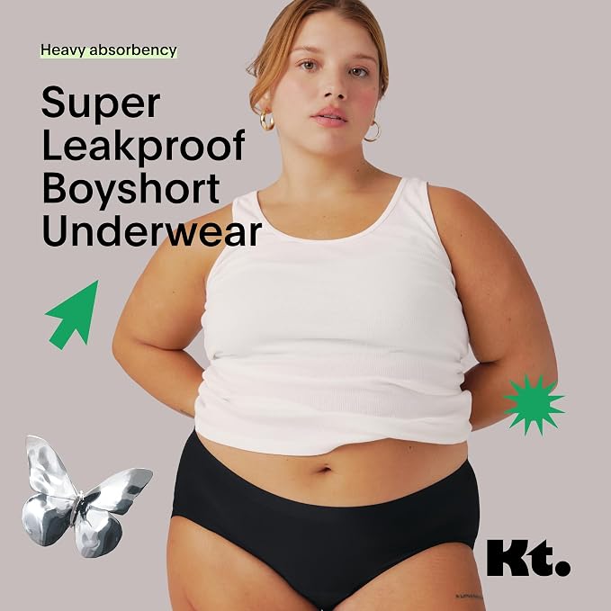 Kt by Knix Super Leakproof Boyshort - Period Underwear for Teens - Black, (1 Pack)