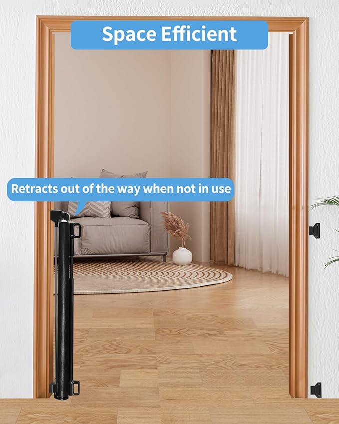 Veraste Retractable Baby Gate for Doorways and Stairs, Mesh Safety Gate for Pet, Indoor & Outdoor Use, One-Hand Operation, Easy Installation, 33.6" Tall, Expands to 55" Wide（Black,33.6"x55"