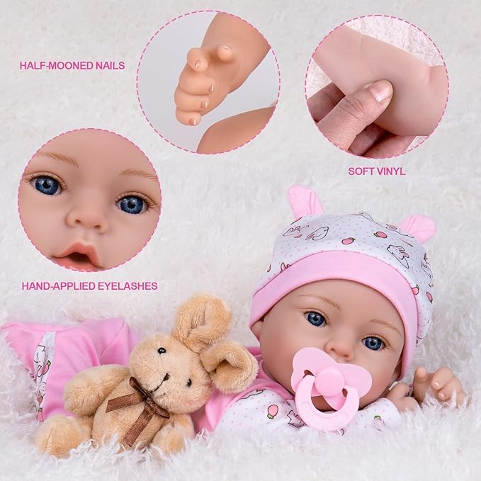 Aori Lifelike Reborn Baby Dolls - 18'' Realistic Newborn Girl Handmade Baby Doll with Pink Outfit & Birth Certificate - Weighted Body for Role Play, Gift for Kids Ages 3+