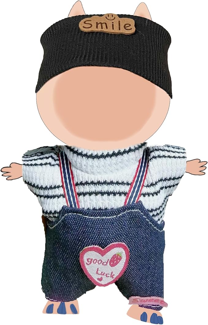Clothes Set for 17cm Doll (NO Doll) Stylish Outfit Accessories Suit Hat & Overalls Set Striped Suit