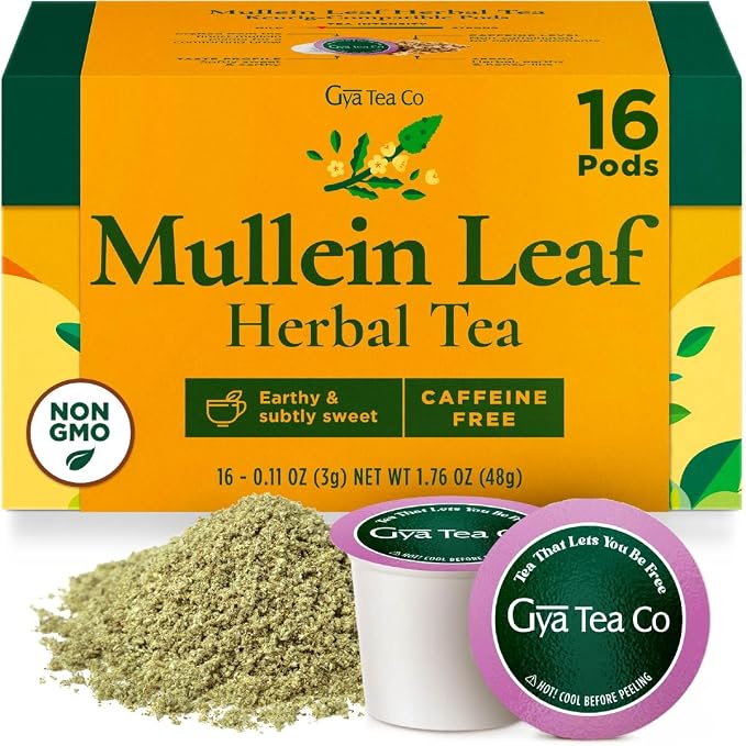 Gya Tea Co Mullein Leaf Herbal Tea Pod (16 Count)- Decaf Wellness Tea for Body Comfort & Relaxing