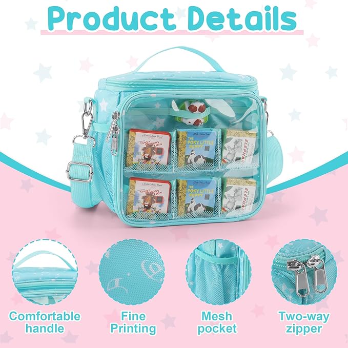 Taladad Carrying Case Compatible with Little Tikes Story Dream Machine Books Starter Set,Portable Storage Bag with Handle and Shoulder Strap for Storytime,Little Golden Book (Light blue)