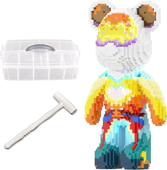 Bear Building Blocks with Organizer Bins (4500PCS), Fluorescent Bricks & Stroage Drawer, Gift for Adults & Kids, Ideal for Home & Office Decor, QR Code User Manual, 8885