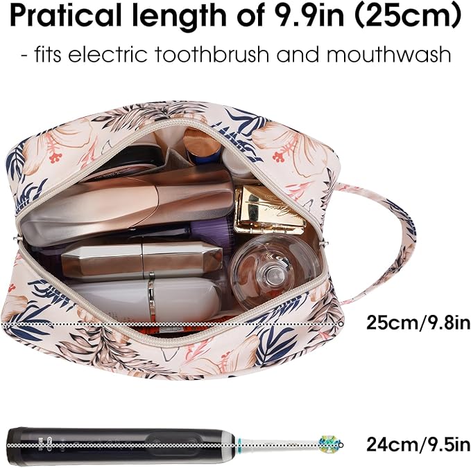 Narwey Travel Toiletry Bag for Women Traveling Dopp Kit Travel Bag for Toiletries Cosmetic Bag Makeup Bag Medicine Bag for Traveling (Beige Flamingo)