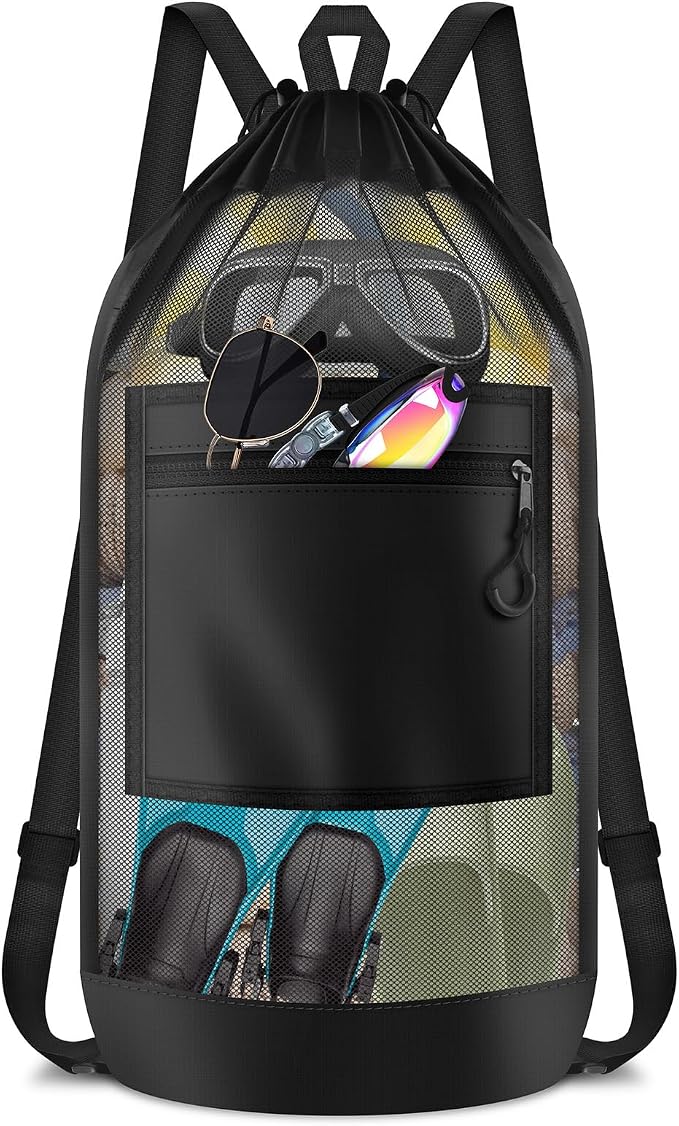 BROTOU Drawstring Backpack Gym String Bag with Pocket for Men Women Heavy Duty Mesh Bag Sport Equipment Bag for Swimming Yoga Beach Laundry
