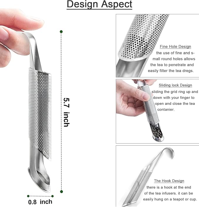 ACEBON Tea Strainers for Loose Tea, 2 PCS Stainless Steel Tea Infuser, Loose Leaf Tea Steeper, Long-handle Tea Filters for Tea, Coffee, Seasonings, Spices, Gifts for Mother Father