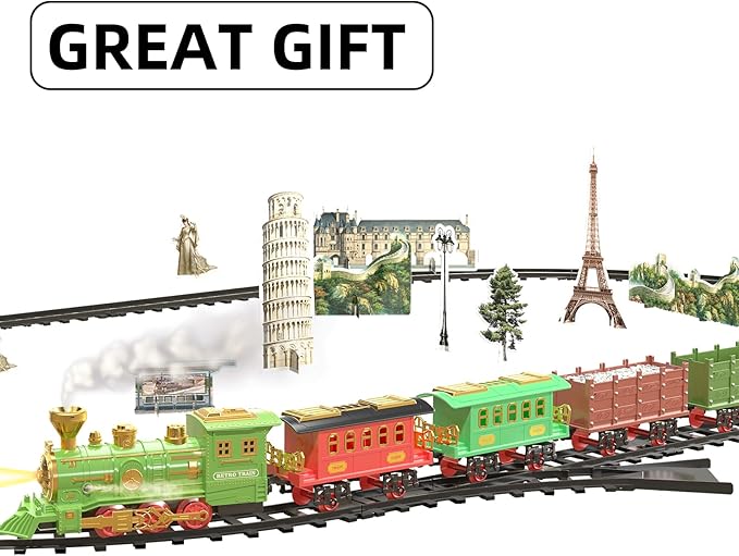 TEMI Large Train Set - Kids Electric Train Toy with 3 Way Smoke Locomotive, Light and Sounds, Cargo Cars and Long Tracks, Gift Train Sets for Boys & Girls 3 4 5 6 7 8+ Years
