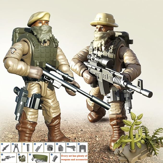Special Forces Mini Military Action Figure with Weapons and Accessories Building Blocks Playset, 8 PCS 1:36 Scale Army Men Figure, Multiple Movable Joints, Best Gift for Kids 8 9 10