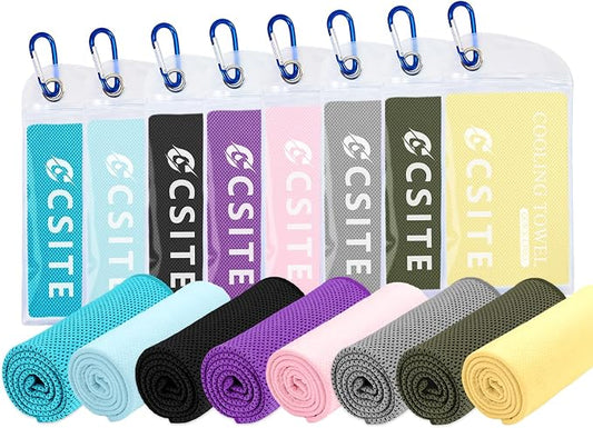 CSITE 8 Pack (47"x12") Cooling Towels for Neck and Face Bulk, Ice Towel for Hot Weather, Soft Breathable Chilly Gym Towels, Microfiber Towel for Work Out, Yoga, Running, Camping & More Activities