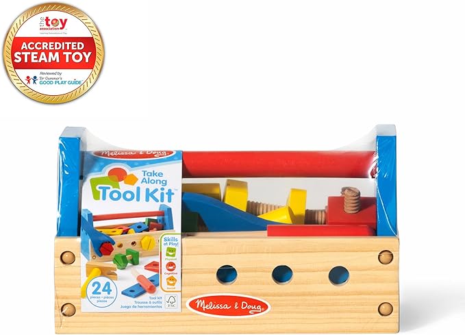Melissa & Doug Take-Along Tool Kit Wooden Construction Toy (24 pcs)