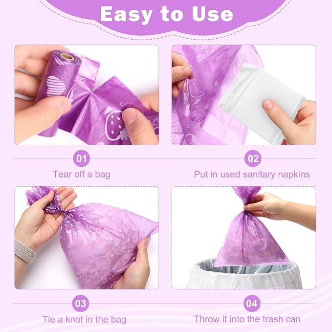 300P Sanitary Napkin Disposal Bags, Luxiv Disposable Sanitary Bags Rolls Personal Care Disposal Bag for Diapers, Tampons, Pad Period Bag Disposal Feminine Hygiene Products Bags with Scent (Purple)