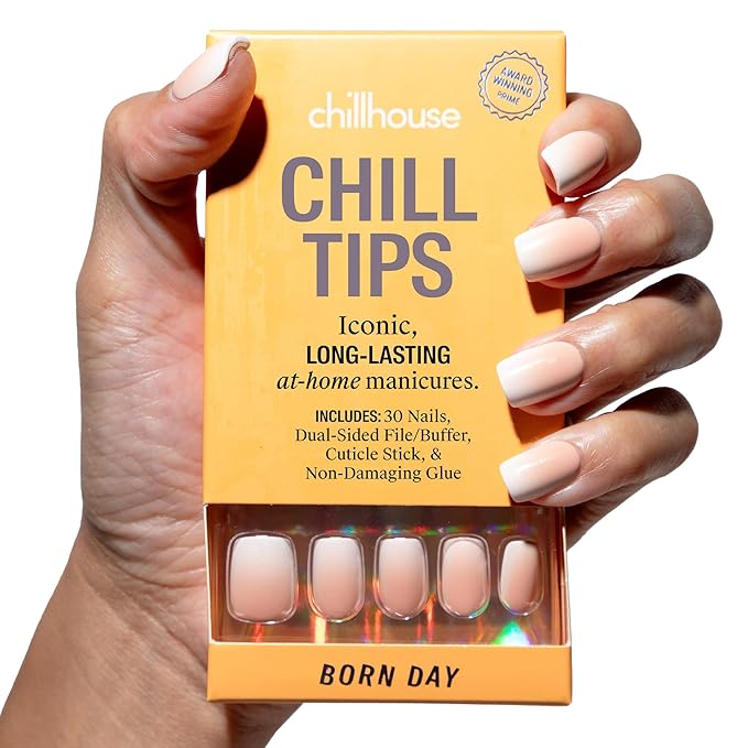 Chillhouse - Chill Tips, Press on Nails Kit - Born Day (Square) - 30 Nail Shapes & Sizes - Up to 2 Weeks of Wear - Customizable Fit - Reusable - Latina Founded & Women Owned - Beauty & Self Care