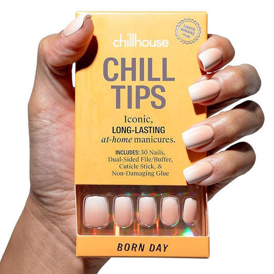 Chillhouse - Chill Tips, Press on Nails Kit - Born Day (Square) - 30 Nail Shapes & Sizes - Up to 2 Weeks of Wear - Customizable Fit - Reusable - Latina Founded & Women Owned - Beauty & Self Care