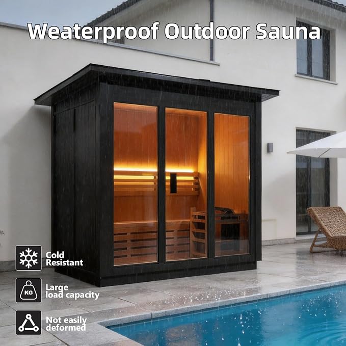 Customizable Outdoor Steam Sauna, Canadian Wood Sauna Room with ETL Toule Heater, Traditional Backyard Sauna Spa with Asphalt Shingles, Luxury Sauna Accessories for Home & Garden