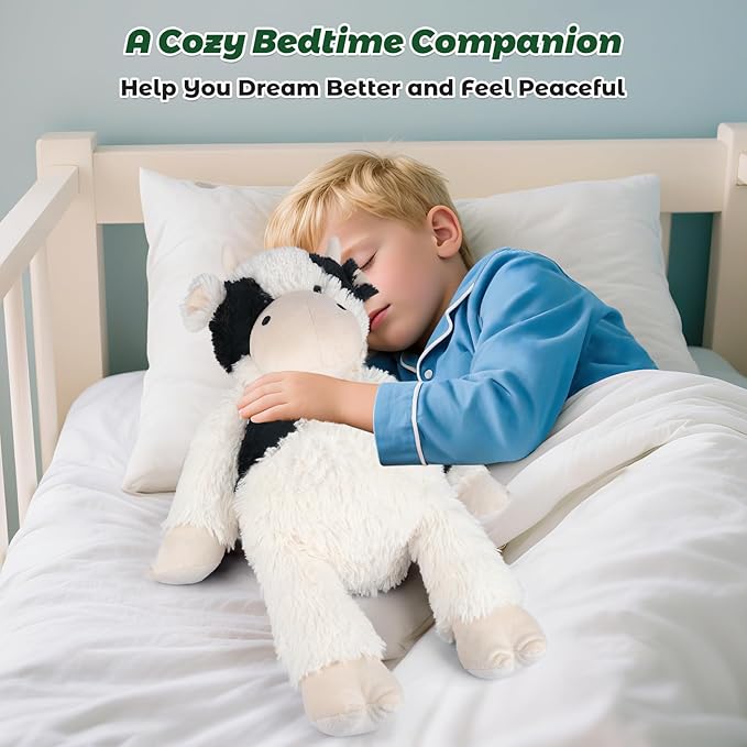 Bobbie & Laxi 24" & 4.5 lbs Weighted Cow Stuffed Animal, Adjustable Sitting & Laying Plush Toy Pillows with Removable Ceramsite Bag for Companion, Cuddly & Soft Gifts for Adults, Kids, Boys and Girls
