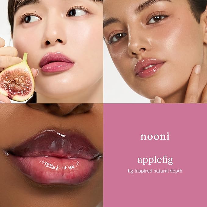 NOONI Korean Lip Oil - Applefig | Long-Lasting, Moisturizing, Plumping, Revitalizing for Dry Lips, Waterproof, No Peel Off, Hydrating, Nourishing Crystal Clear, 0.12 FL Oz