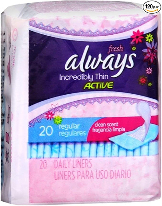 Always Thin Pantiliners Regular Clean Fresh Scent 20 Each (Pack of 6)