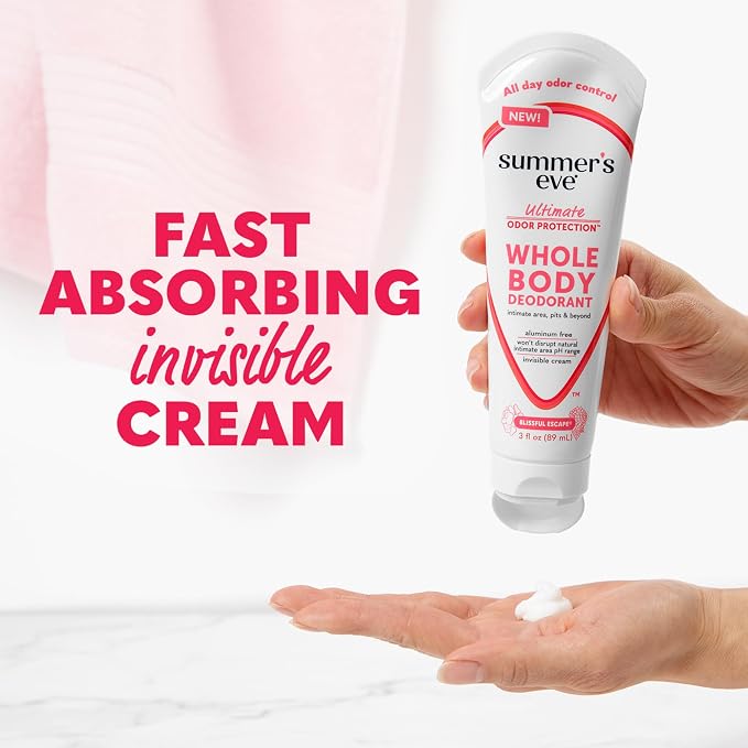 Summer's Eve Blissful Escape Whole Body Deodorant for Women, Aluminum-Free Ultimate Odor Control Cream, 3 Oz (Pack of 2)