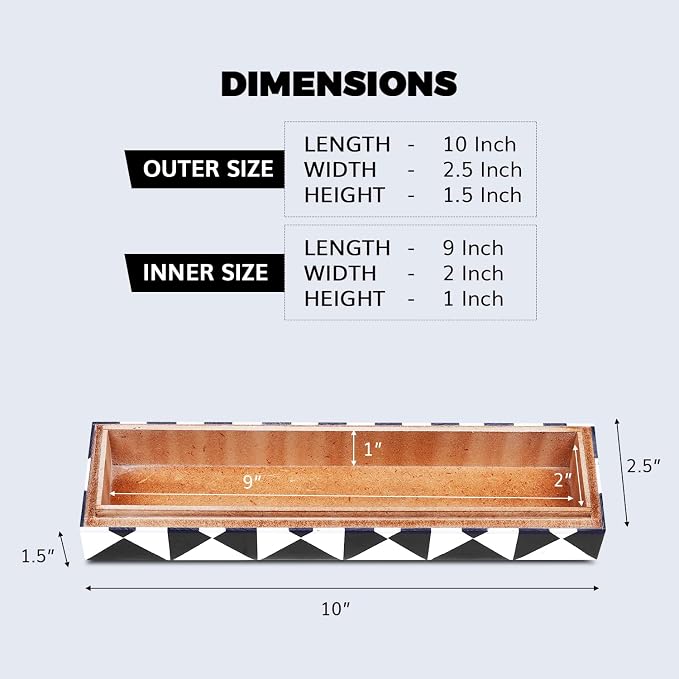 Handicrafts Home Decorative Storage Box with Lid, Black and White Decorative Remote Control Box, Slim Coffee Table Storage Box, Decorative Box for Shelf, Desk & Living Room Decor, 10 x 2.5 x 1.5
