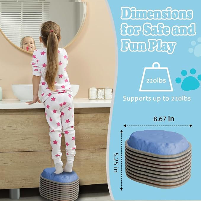 Stepping Stones for Kids, 10 PCS Non-slip Toddlers' Balance Sensory Toys, Indoor & Outdoor Play, Obstacle Course Game for Children Promoting Coordination and Motor Skills, Ages 3 4 5 6 7 8+ (10)
