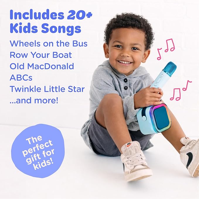 Move2Play, Mini Karaoke Machine for Kids | Built-in 20+ Songs | Bluetooth Speaker with Microphones | Voice Effects | Toddler Music Toy | Christmas Stocking Stuffer | Girls & Boys Age 2, 3, 4, 5, 6+